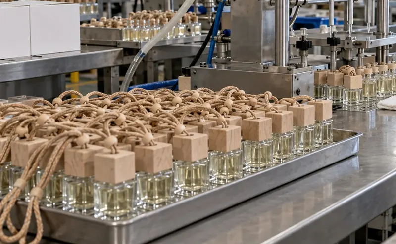 Hanging diffuser bottles on the filling line